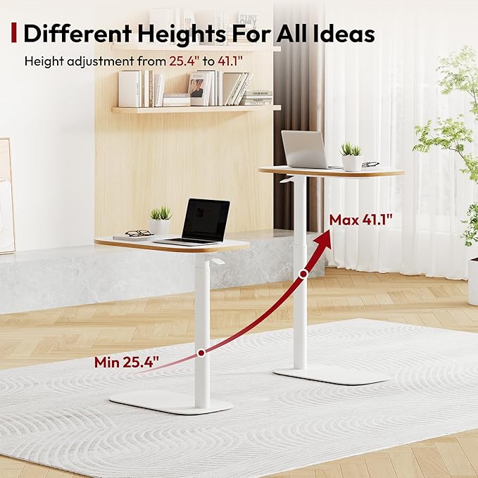 SANODESK Adjustable Overbed Bedside Table Pneumatic Adjustable Height Laptop Computer Standing Desk Cart with Tray, Hospital and Home Use(23.6" W x 13.8" D,White)