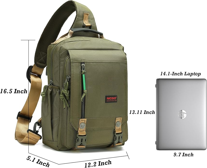 NICGID Sling Bags Chest Shoulder Backpacks, 12.5'' 13.3'' 14.1'' 15.6''Laptop Backpack Crossbody Messenger Bag Travel Outdoor