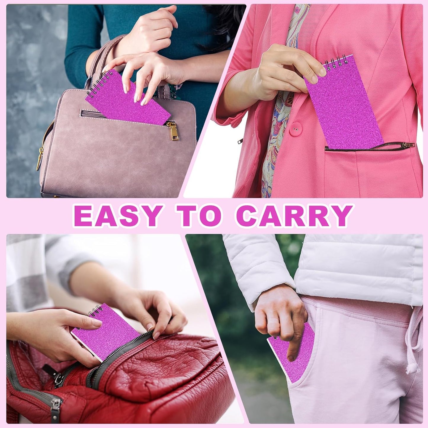 Tenceur 6 Pcs Pocket Notebook Bulk Small 3x5 Inch Spiral Notepads Mini Top Bound Notebook with Lined 120 Pages Ruled Memo Pads for Office College Nurse Essentials Back to School Gift (Glitter Hot Pink)