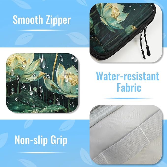 Cyan Lotus Flowers Electronics Travel Organizer Case, Tech Accessories Cable Storage Bag for Cords, Charger, Phone, Hard Drive