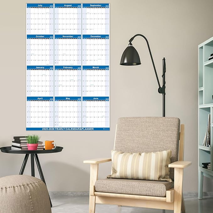 2025-2026 Yearly Wall Calendar - annual calendar 2025-2026, 2025-2026 Yearly Wall Calendar&Planner with Thick Paper, July 2025 - June 2026, X Large, 34.7" x 22.8", 2025-2026 Yearly Planner (2025-2026 Yearly Wall Calendar - Blue)