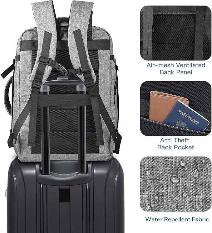 55L Carry On Backpack, Extra Large Travel Laptop Backpack for Men & Women, 60L Expandable Big Capacity For Airplanes, Travel Gifts for Men Women, Fits 18.4 Inch Laptop, Luggage Suitcase Bag, Grey