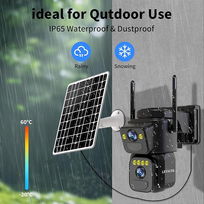 Security Cameras Outdoor WiFi,5G/2.4G Cameras for Home Security Solar Power with Dual Lens,Motion Detection,Night Vision,2-Way Audio,Weather Proof,No Subscription Fee