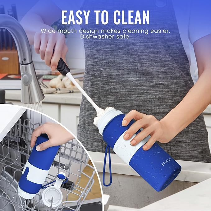 Nefeeko Collapsible Water Bottle, BPA Free 26oz Foldable Water Bottle for Travel Sports, Leak-Proof Spill-Proof Portable Water Bottles with Carabiner, Lightweight