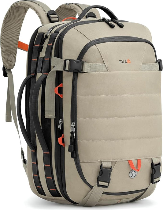 Tolaccea Carry on Travel Backpack, TSA Friendly Flight Approved Laptop Backpack Duffle Bag for Men Women with Dual Laptop Storage for 17.3", USB Charging Port, Business Rucksack 40L-50L Expandable