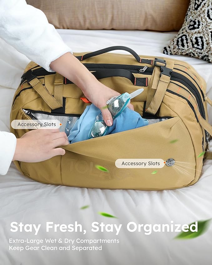 Tolaccea Travel Laptop Backpack, Large Carry on Backpack Flight Approved Convertible Duffle Luggage Bag Daypack Work Business Rucksack Fits 16" Laptop for Men Women 3 Carrying Ways, 40L-50L Expandable