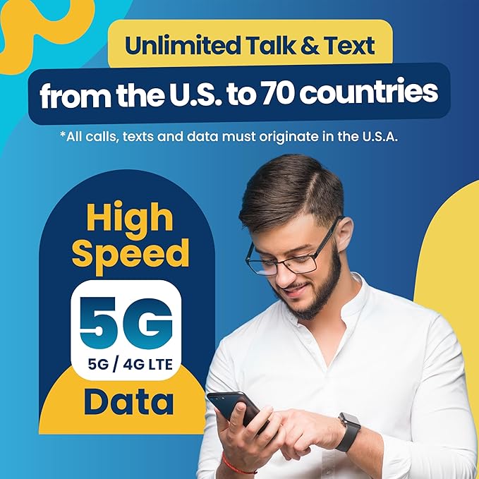 H2O Wireless 30-Day USA eSIM, Prepaid eSIM Card with 10GB High-Speed 4G LTE/5G Data & 5GB Mobile Hotspot, Unlimited Data, Talk & Text to 70+ Countries, US Mobile SIM Card for Cell Phones