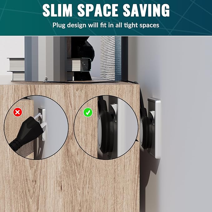 Elecan Flat Plug Extension Cord 50 Ft with Slim Space-Saving Plug Design, Thin Flat Cable Low Profile Power Cord 3 Prong Grounded Wire, 16 Gauge 13 A/125 V-Black-ETL Certified