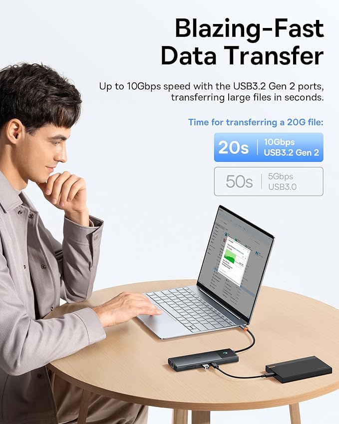 Baseus Docking Station Dual Monitor,10Gbps 10 in 1 Docking Station with 2 HDMI Single 4K@120Hz, Dual 4K@ 60Hz,10Gbps USB C and USB A, Gigabit Ethernet, PD 100W, SD/TF for iPhone 15/Mac/Dell/HP/Lenovo