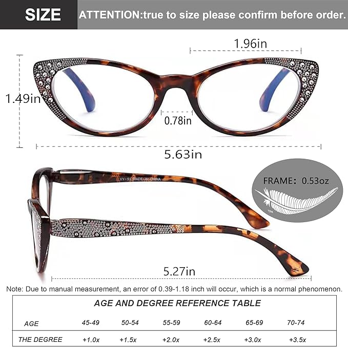 EYEURL 4-Pack Cat Eye Reading Glasses for Women Blue Light Glasses Fashion Computer Readers with Spring Hinge Anti-Glare Readers for Women 2.5