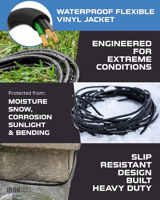 Iron Forge Cable 2 Pack 25 Ft Black Extension Cord, 16/3, 25 Foot Extension Cord, 3 Prong, Weatherproof - Great for Outside Use