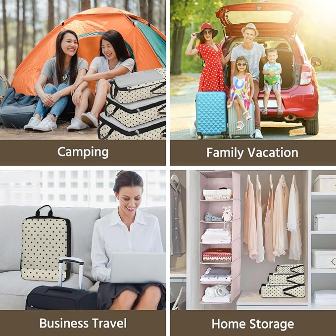 7 Pcs Compression Packing Cubes for Travel, Waterproof Suitcase Luggage Backpack Organizer with Toiletry Bag Travel Essentials for Women/Men-Polka Dots