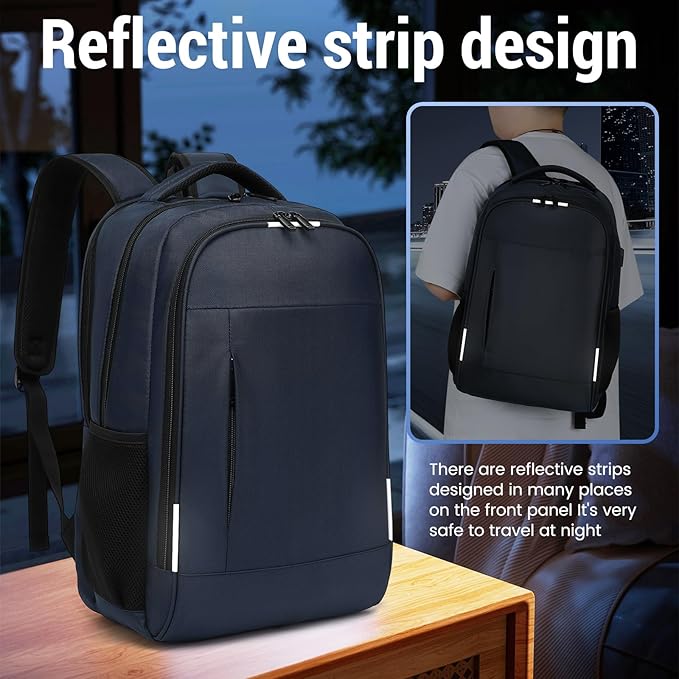 Business Laptop Backpack, 17.3 Inch Travel Laptop Bag Rucksack with USB Charging Port, Water-Resistant Bag Daypack for Work College Computer Men Women Backpack (Navy)