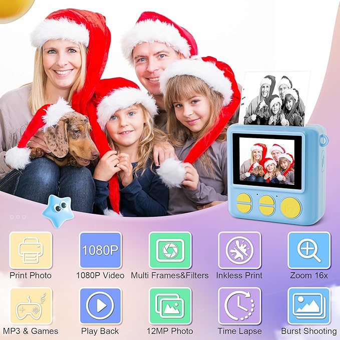 Kids Instant Print Camera - Christmas Birthday Gifts for Girls Boys, Instant Cameras That Print Photos for 4 5 6 7 8 9 10 Year Old Girl Birthday Gift with 32GB SD Card