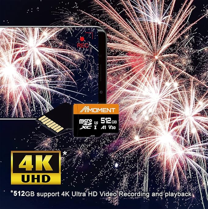 MMOMENT 512GB Micro SDXC Card, A1, V30, UHS-I, U3, Class 10 Compatible, Read Speed Up to 95 MB/s,Write Speed Up to 70MB/s, SD Adapter Included