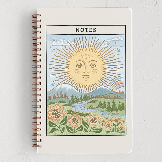 Minted Golden Sun Tarot Card Notebook, Writing Journal for Notes & Journaling, Durable Paper Cover, Modern, Colorful & Simple Spiral Bound Journal Notebook with 160 Lined Pages, 5.5" x 8.5"