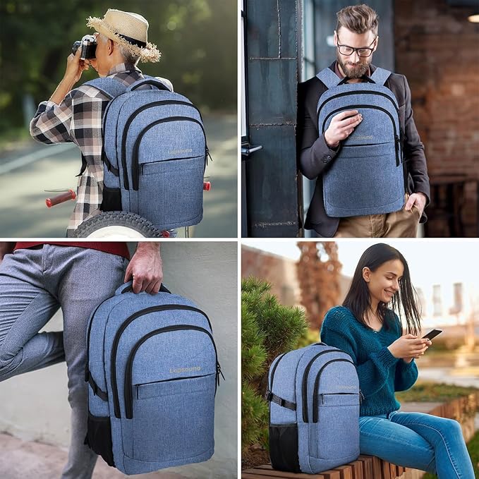 Lapsouno Extra Large Travel Backpack, TSA Laptop Backpack, 17 inch Bag with USB Port, 40L Carry on College School Computer Bag for Men Women, Blue