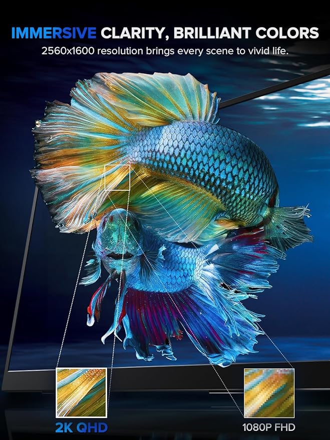 UPERFECT 18" QLED Touchscreen Portable Monitor, 2K 2560×1600 QHD 144Hz, 500 Nits, 100% DCI-P3, FreeSync HDR, Slim Frameless Laptop Display w/VESA & 180° Adjustable Stand, Second Screen for PC Phone