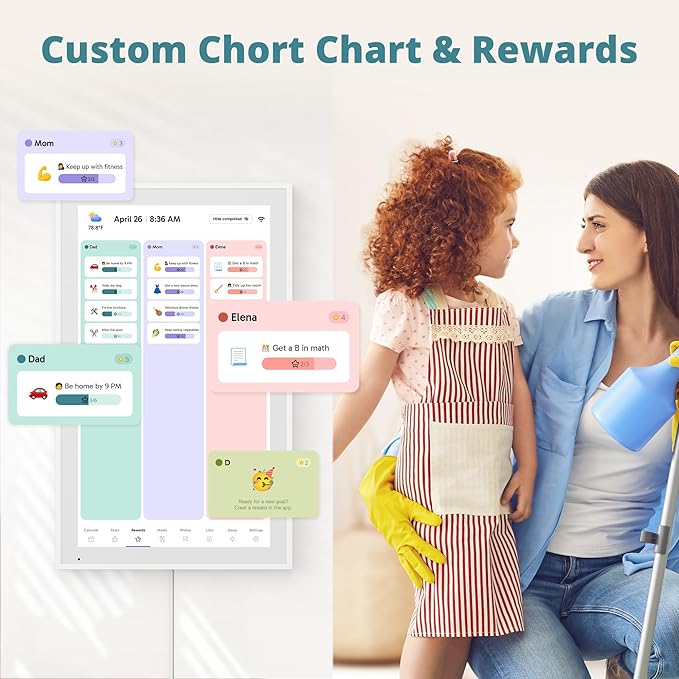 Digital Calendar 21.5 Inch Touch Screen, Electronic Wall Calendar Chore Chart for Family Monthly/Weekly Planner, Interactive Display Smart Calendar for Home Organization, Desk Mount Included - White