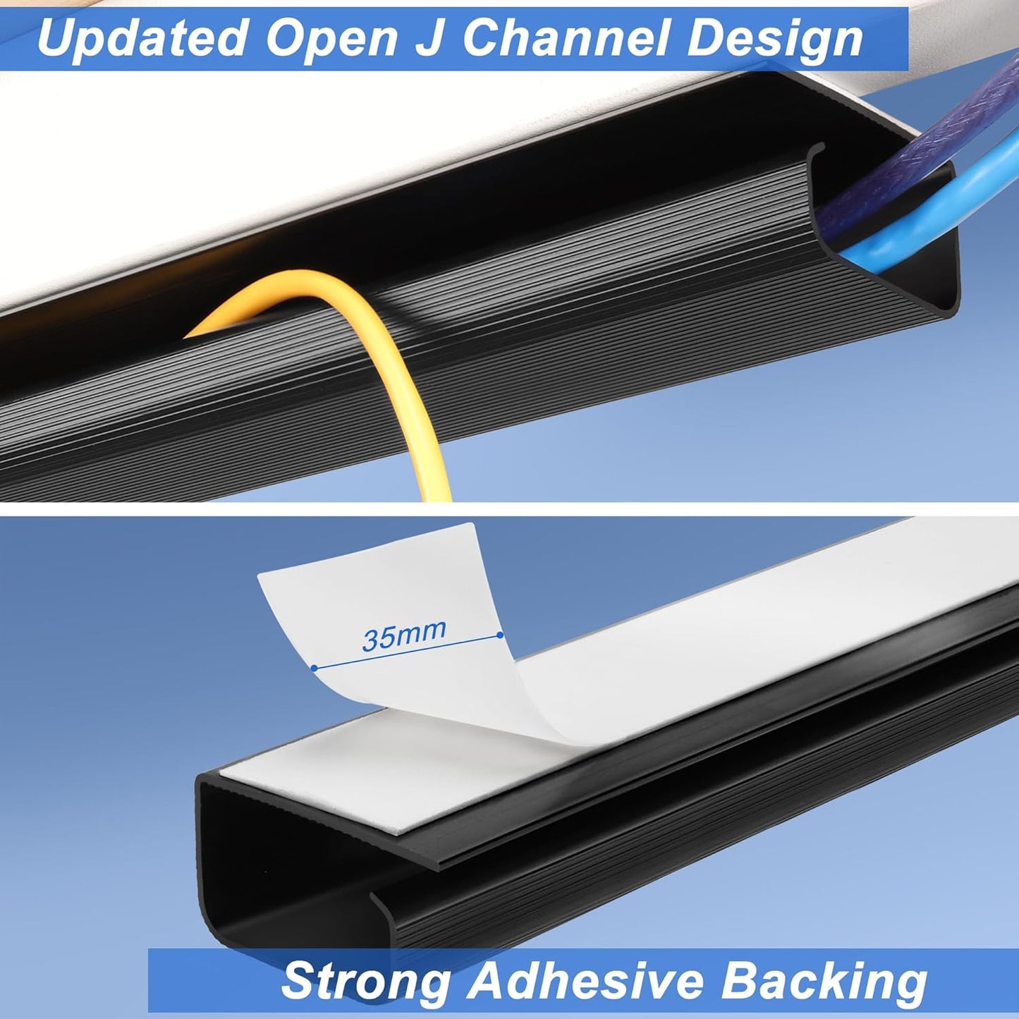 Cable Management Under Desk 94.5in (6X L15.8in) J Channel, ZhiYo Cord Organizer for Desk, Self-Adhesive Cable Organizer, Cord Management Wire Organizers for Cords, Wire Management Cable Raceway Black