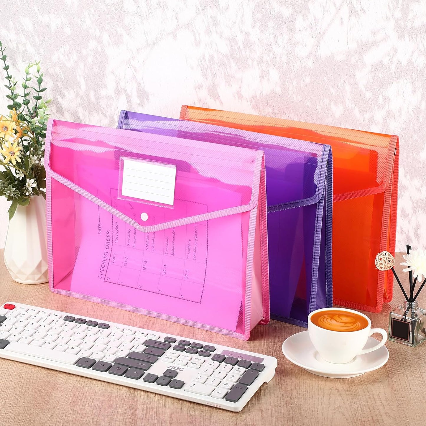 Epakh 3 Pack B4 Plastic Expanding File Folders Wallet for School Classroom Envelope File Folder Document Organizer Colorful Receipt Organizer with Snap Closure for Office (Pink Purple Orange)