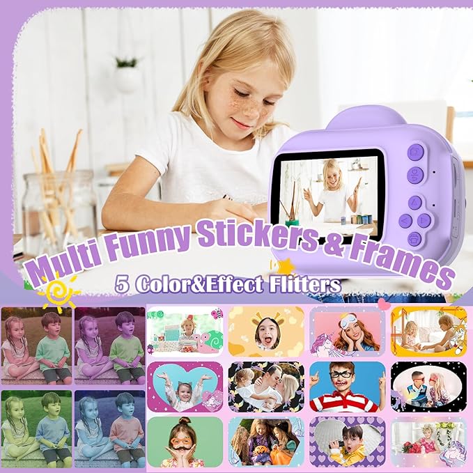 Kids Camera Toys, Instant Print Camera for Kids, Toddler Cameras Christmas Birthday Gifts for Girls Boy,1080P HD Digital Cameras, Portable Travel Toy for 4 5 6 7 8 9 10 Year Girl with SD Card (Purple)