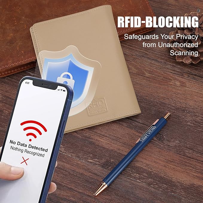 STAR VISTA Phoenix Leather Passport Holder, Calfskin Travel Wallet - RFID Blocking, ID Window, Zipper Pocket, Pen & Notebook Included, Ivory