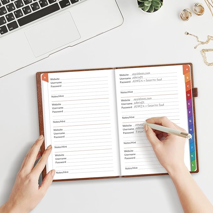 SUNEE Password Book with Colorful Alphabetical Tabs, Password Books for Seniors, Password Keeper Book for Computer and Internet Address Website Login, 5.3''x 7.7''- Brown