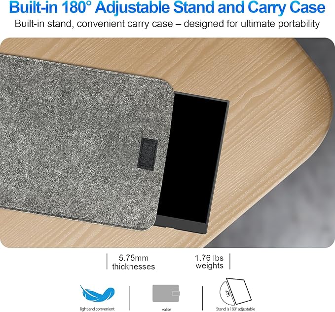 InnoView Portable Monitor, 16" 1200P FHD 180Hz 100% sRGB, Portable Gaming Monitor with Sleeve, USB-C Mini HDMI Portable Laptop Monitors for Laptop, Phones, MacBook, Tablet, PS4/5, Switch, Xbox