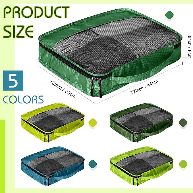 5 Pcs Packing Cubes for Suitcase Large Travel Cubes Carry on Luggage Organizer Bags for Clothes Accessories(L,Green)