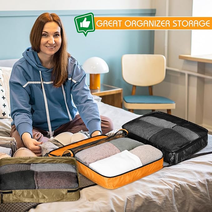 5 Pcs Packing Cubes for Suitcase Large Travel Cubes Carry on Luggage Organizer Bags for Clothes Accessories(L,Apricot)