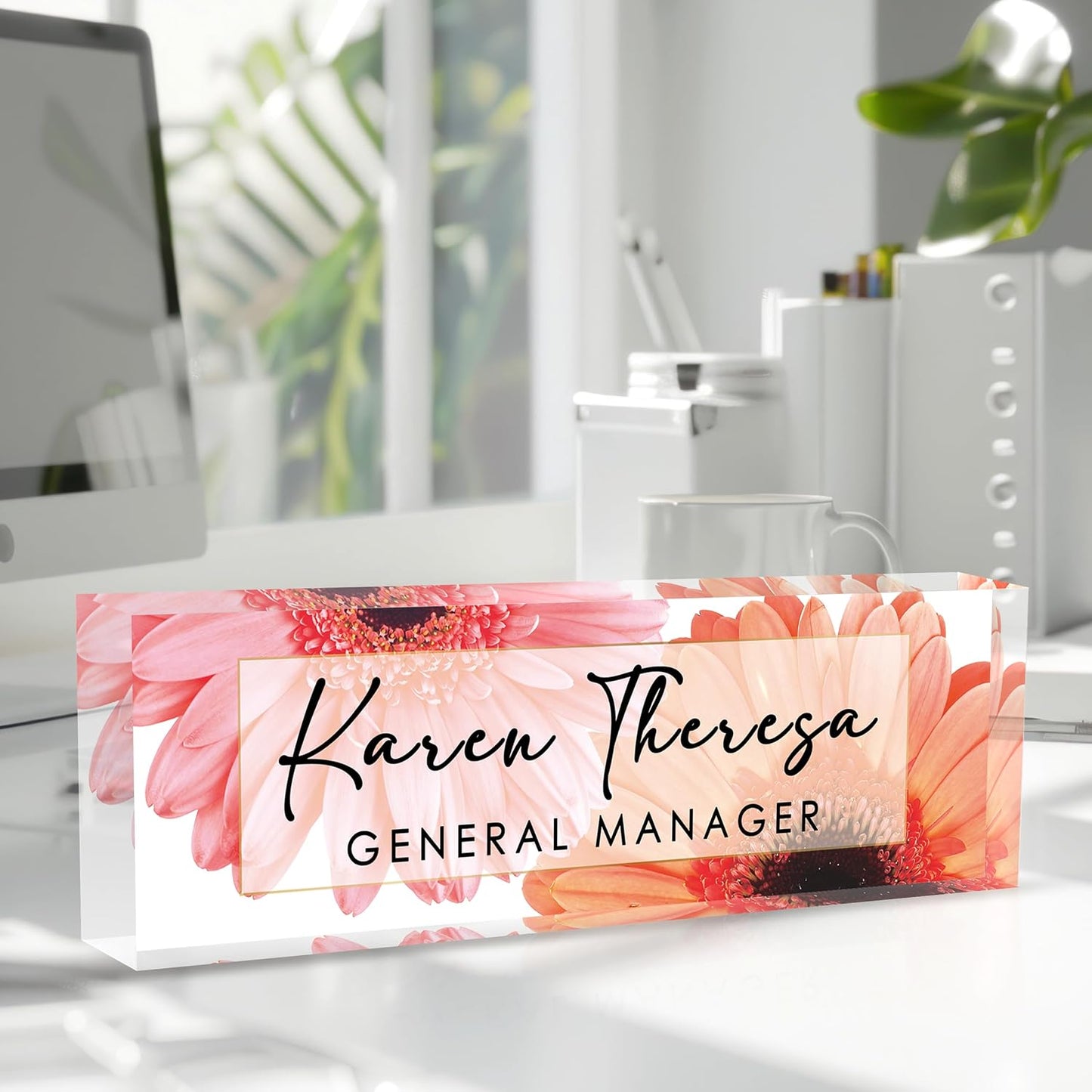 Custom Office Name Plate, Personalized Gifts for Women & Men, Appreciation Gifts for Employees, Boss, Teacher - Office Desk Accessory (African Daisy)