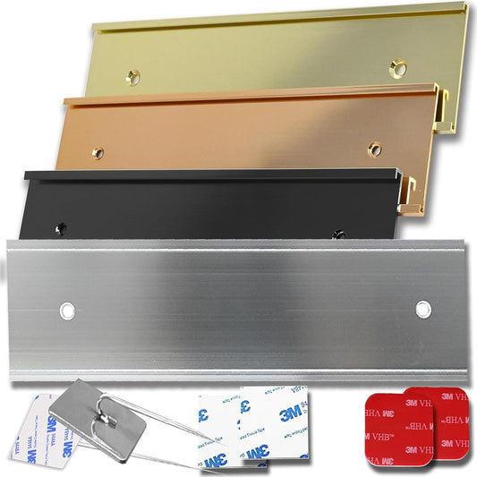 2x12 Executive Name Plate Holder, Silver Aluminum Adhesive Door Mount for Wall Plaques, Mailbox Signs and Cubicles | Made in USA
