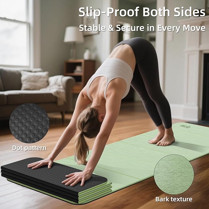 1/2inch Extra Thick Foldable Yoga Mat with SGS Certified Odourless POE Material - Light Weight Non Skid Easy to Clean Travel Workout Excercise Mat, 71x24inch