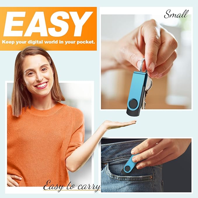 Kepmem USB Flash Drive 64GB 10 Pack USB 3.0 Thumb Drives Value 64 GB Memory Sticks Mixed Colors Pendrive Portable 64 Giga Jump Drive Bulk Swivel 10 Pieces Zip Drives for Data Storage and Backup