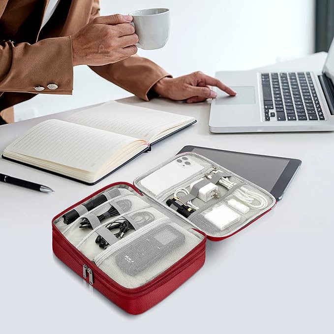 SELLYFELLY Electronics Travel Organizer, Double Layer Cable Organizer Bag Watreproof Electronics Accessories Storage Bag for Cord, Charger, Phone, Power Bank, Hard Drive