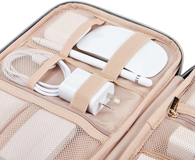 NISHEL Travel Cord Organizer Case, Tech Electronic Bag, Essentials for Charger, Cable, Phone, Hard Drive, USB, SD Card, Rosewood-Pink