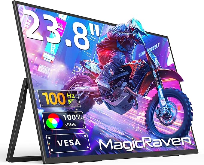 23.8" Portable Monitor, 1080P 100Hz VESA Large Laptop Screen, USB C/HDMI Second Display with Speakers, Laptop Screen Extender for Windows/Mac/Android/IOS/PS4/Switch/Xbox