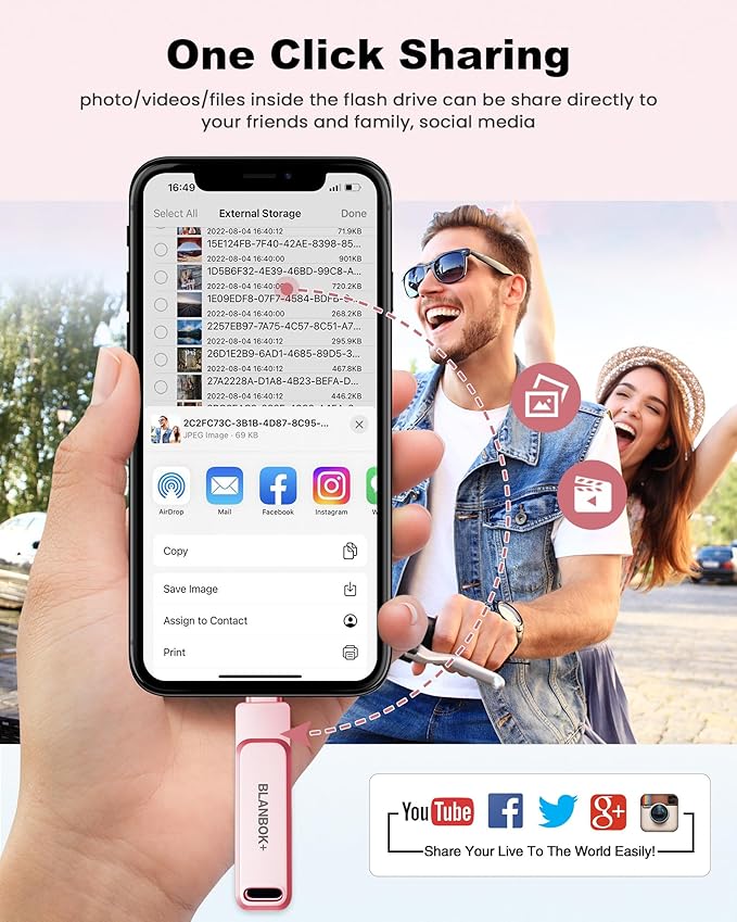 MFi Certified 512GB Flash Drive for iPhone Photo Stick, USB Memory Stick iPhone Flash Drive for Photos Videos, High Speed External Storage USB Stick Thumb Drive for iPhone/iPad/Android/PC(Rose Pink)