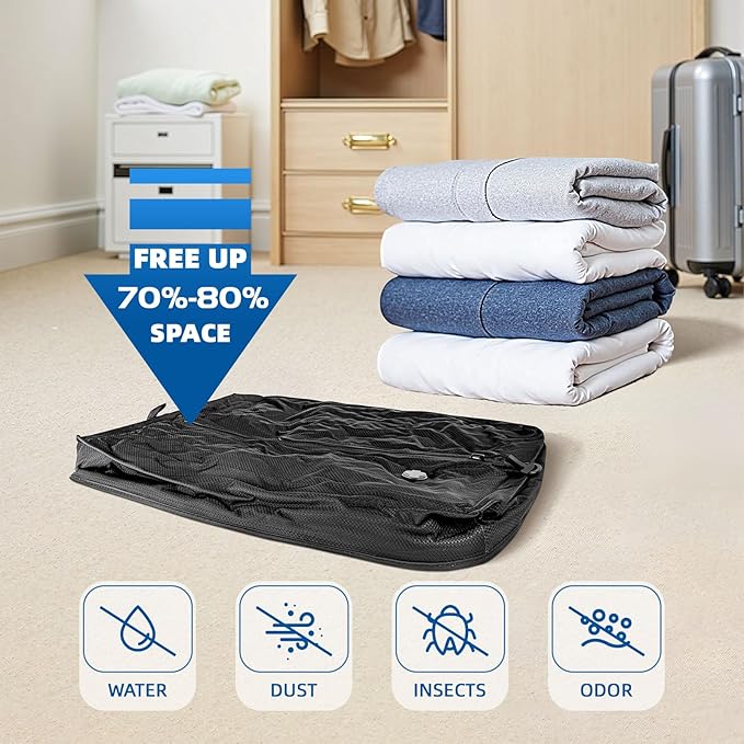 Luvan Travel Vacuum Bags for Luggage with Wireless Pump, Reusable Space Saver 33L Compression Clothing Packing Storage Organizer Cube for Carry On Suitcases and Backpack, IP67 Waterproof (1PC+1 Pump)