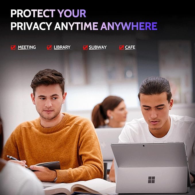 Privacy Screen for 10.5 Inch Surface Go 4/3/2/1, MagicSuction™ Removable Anti Spy Black Protector, Glare Blue Light Filter for Microsoft Laptop Computer Monitor