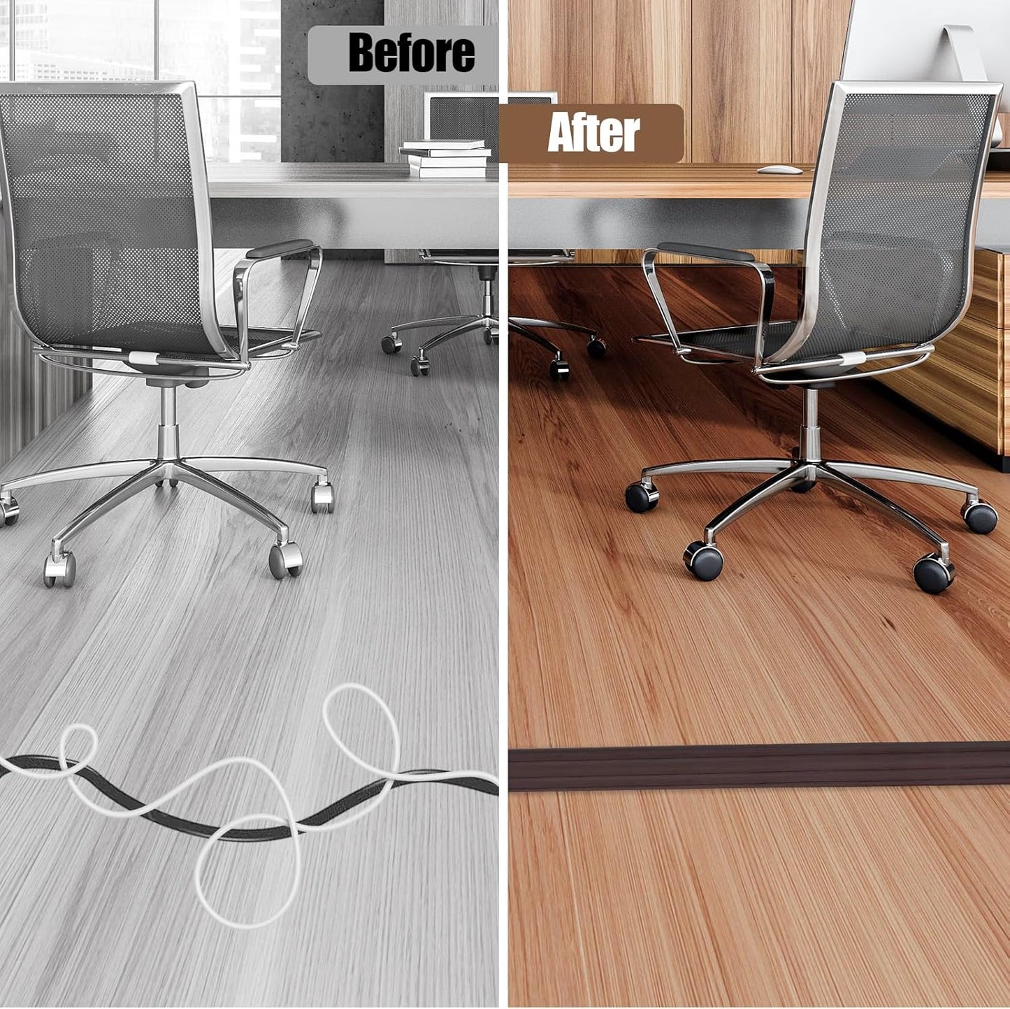 Floor Cord Cover Self Adhesive Cord Hider,10FT Cable Management, Extension Strip Protector for Wires, Prevent Cable Trips for Offices, Gyms, Exhibitions Cavity:0.51"(W) x 0.3"(H) Black Wood