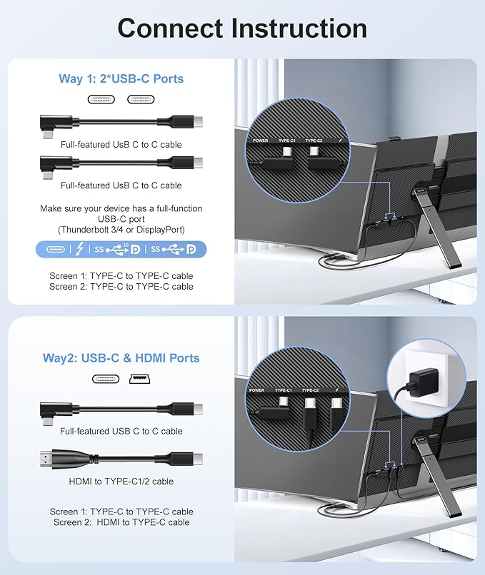 Laptop Screen Extender, Ultra-Thin 14" FHD 1080P Portable Monitor for Laptop, 2.2lbs Lightweight Triple Monitor Extender Plug & Play for 13"-17" Laptops, Compatible with Wins/Mac/Android/Chrome