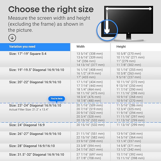 VINTEZ Blue Light Screen Protector for 23, 23.6, 23.8, 24 Inch Computer Monitor and Laptop – Anti-UV Blue Light Blocking Film for Desktop PC, Eye Protection Filter, 21.2" x 13.4", 2 Pack