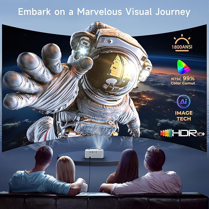 [Official-Apps/AI Movin 2.0 OS/1800 ANSI] Portable-Projector-4k with WiFi and Bluetooth, 35W DoIby Audio, AI Auto Focus with HDR10+, Lisowod 4k Support Outdoor Smart Proyector Compatible with Netflix