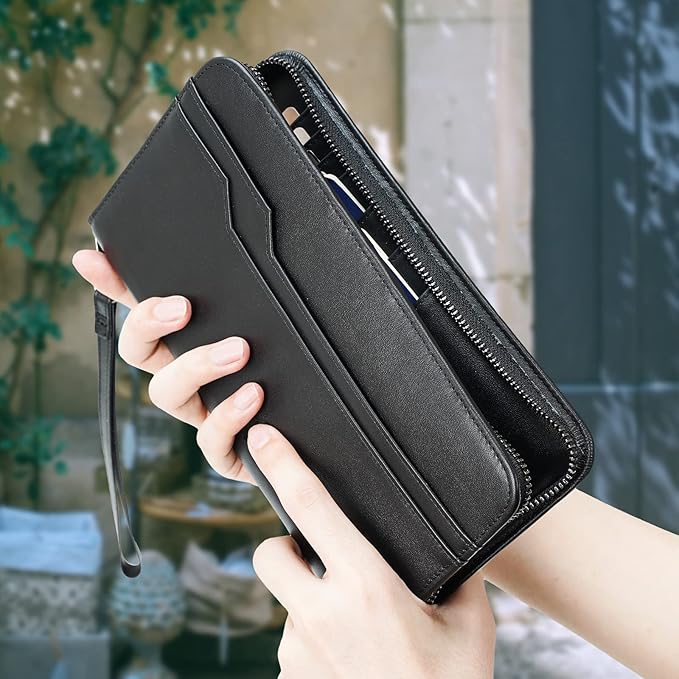 Polare Full Grain Leather Family Travel Passport Wallet and Documents Organizer RFID Blocking Case Holder Fits 6 Passports for Men and Women