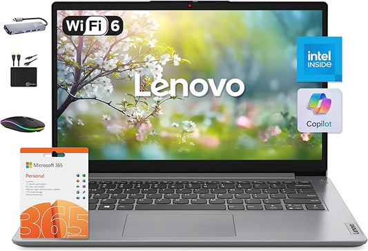 Lenovo IdeaPad 14" Laptop Computer 2025, 36GB RAM, 1.6TB Storage (1TB SSD +128GB eMMC +500GB Ext), Intel Core Processor, UHD Graphics, Long Battery WiFi-6, MarxsolAccessory, 1-Yr Office 365, Win 11