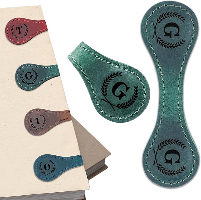Personalized Magnetic Leather Bookmark - Genuine Custom With Initials, Handmade Clips for Book Lovers, Readers, Kids, and Women - Premium Magnet Charm