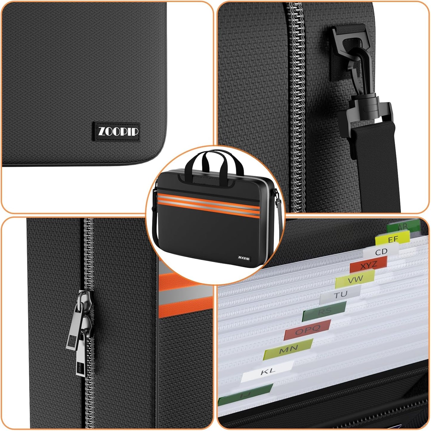 Accordion File Organizer with Lock,Fireproof Document Organizer Bag with Shoulder Strap,Large 13 Pocket Expanding File Folder,Portable Safe Storage for Letter/Legal Files,Books, Laptop-Black