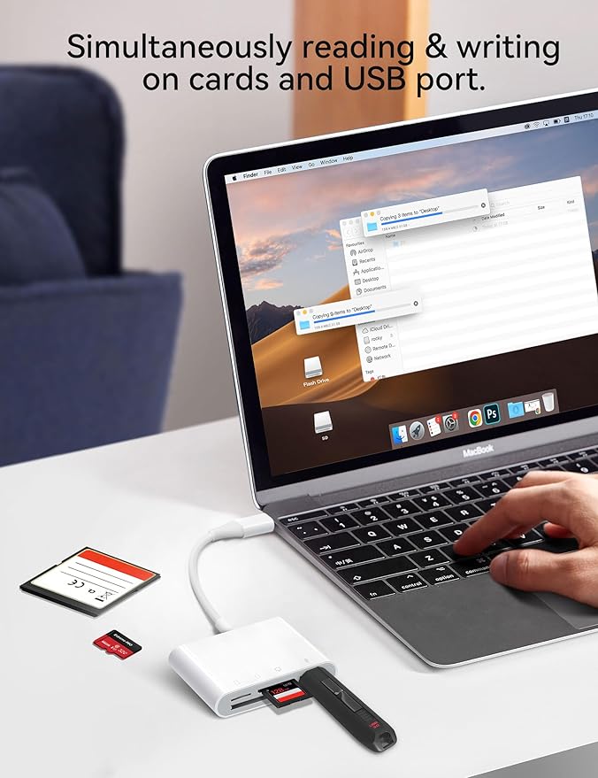 USB C SD Card Reader, ChiaoPio 4 in 1 USB-C to SD Memory Card Adapter with CompactFlash/CF/SD/MicroSD & USB 4 Port Compatible with iPhone 15 iPad Mac MacBook Pro/Air/Mini Laptop
